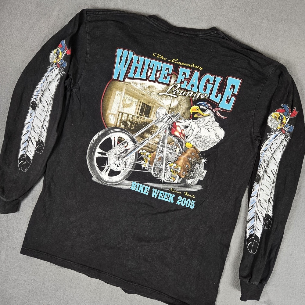 VTG Y2K 00s Bike Week 2005 White Eagle Lounge Shirt Mens‎ Large Long Sleeve USA